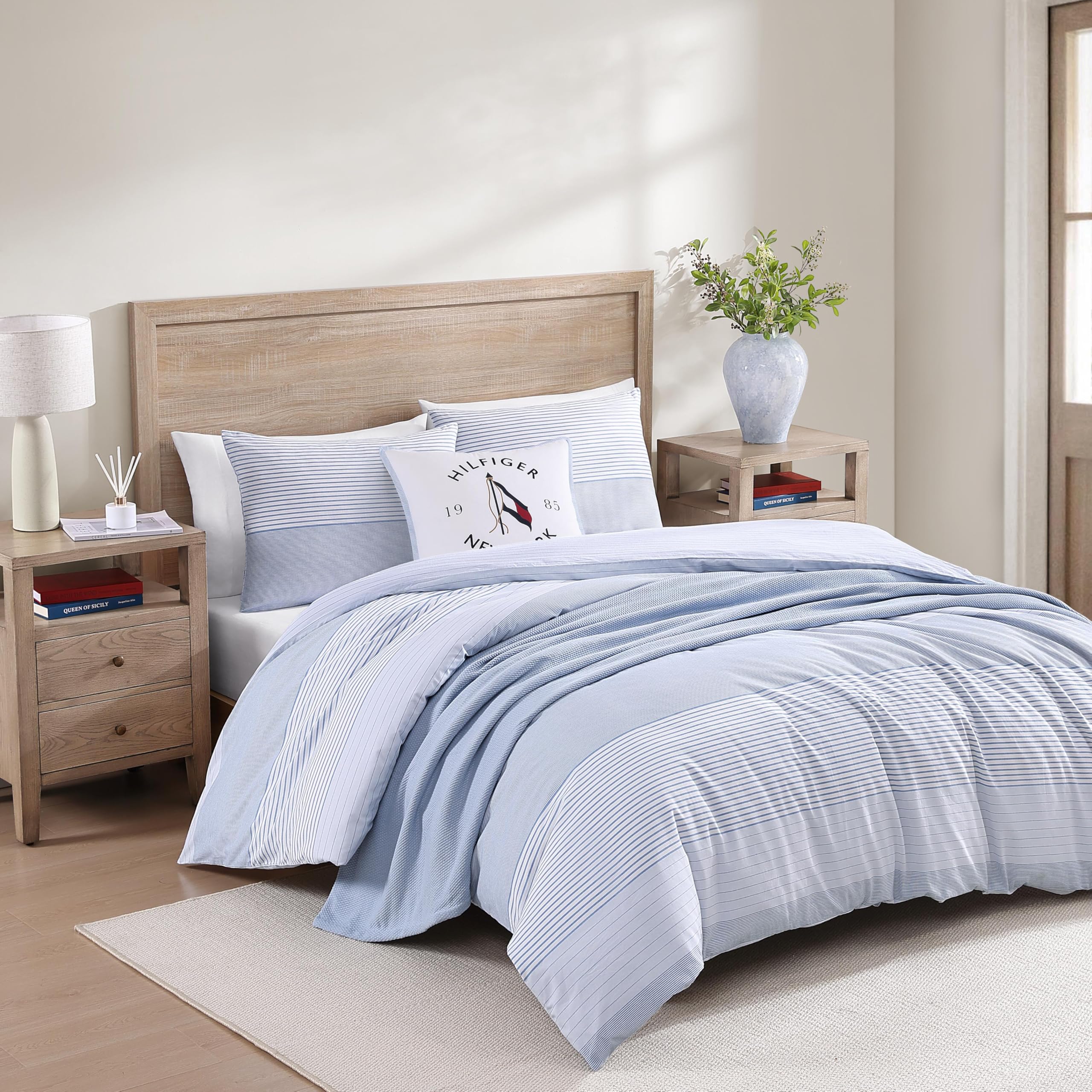 King Comforter Set - Modern Stripe White with Matching Sham
