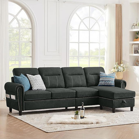 106" Convertible Sectional Sofa, L Shaped Couch with Storage Chaise and Side Pocket