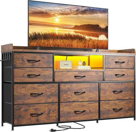 Dresser TV Stand with 11 Drawers for 60" TV Stand for Bedroom