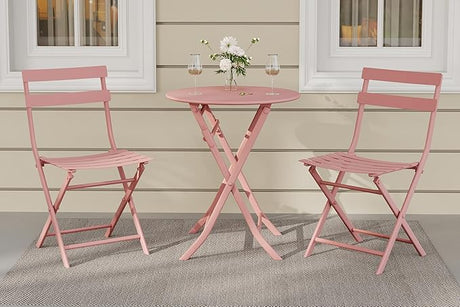 3-Piece Patio Bistro Sets, Outdoor Space-Saving Folding Bistro Table and Chairs, Patio Furniture Set with Strong Round Tube Metal Frame, Weather Resistant Conversation Set for Yard Garden, Green