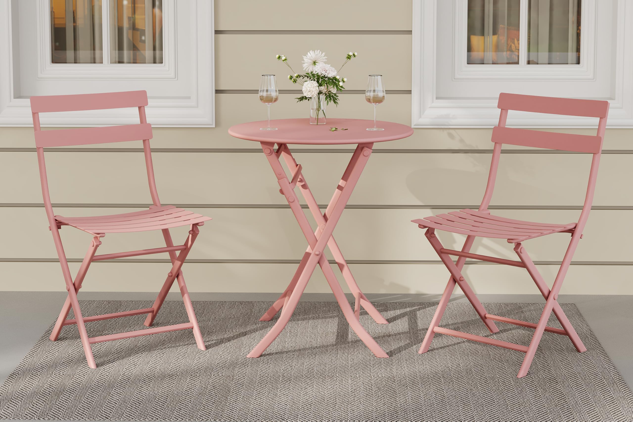 3-Piece Patio Bistro Set Folding Bistro Table and 2 Chairs Outdoor Furniture Sets