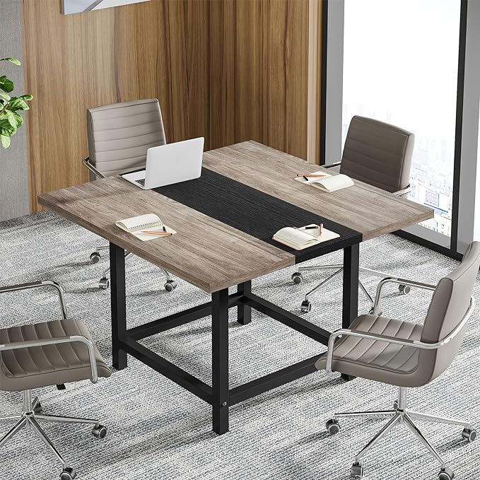 Small Conference Room Table for 4 People, Rustic Square 39.4L X 39.4W X 29.52H