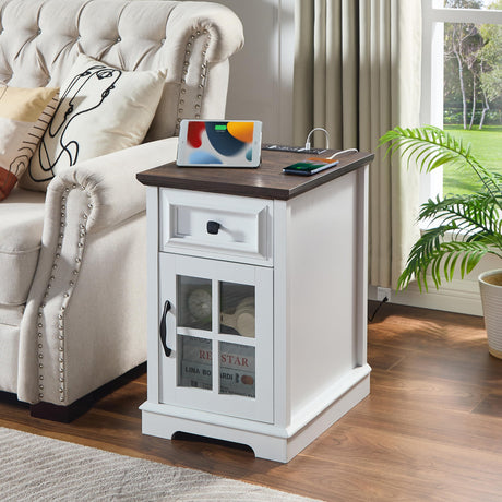 Farmhouse XXL End Table with Charging Station, Side Table with USB Ports and Outlets