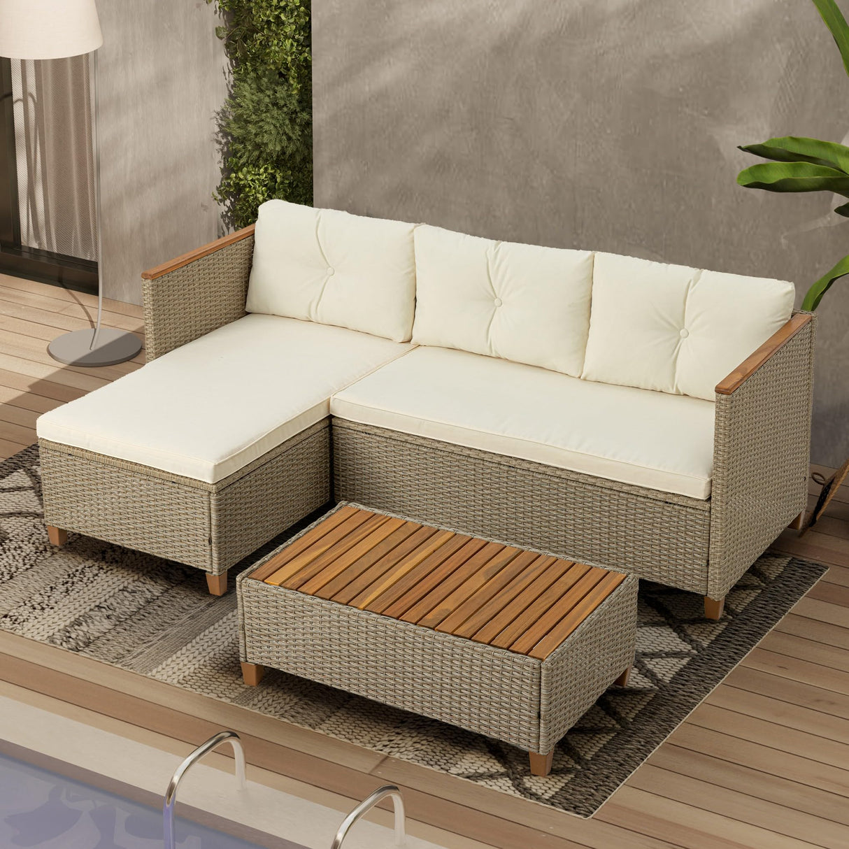 Patio Furniture Set 3 Piece Outdoor Sectional Sofa Couch All Weather Rattan Wicker