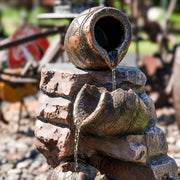 Crumbling Bricks and Pots 27-Inch Solar Fountain with LED Lights and Battery-Powered