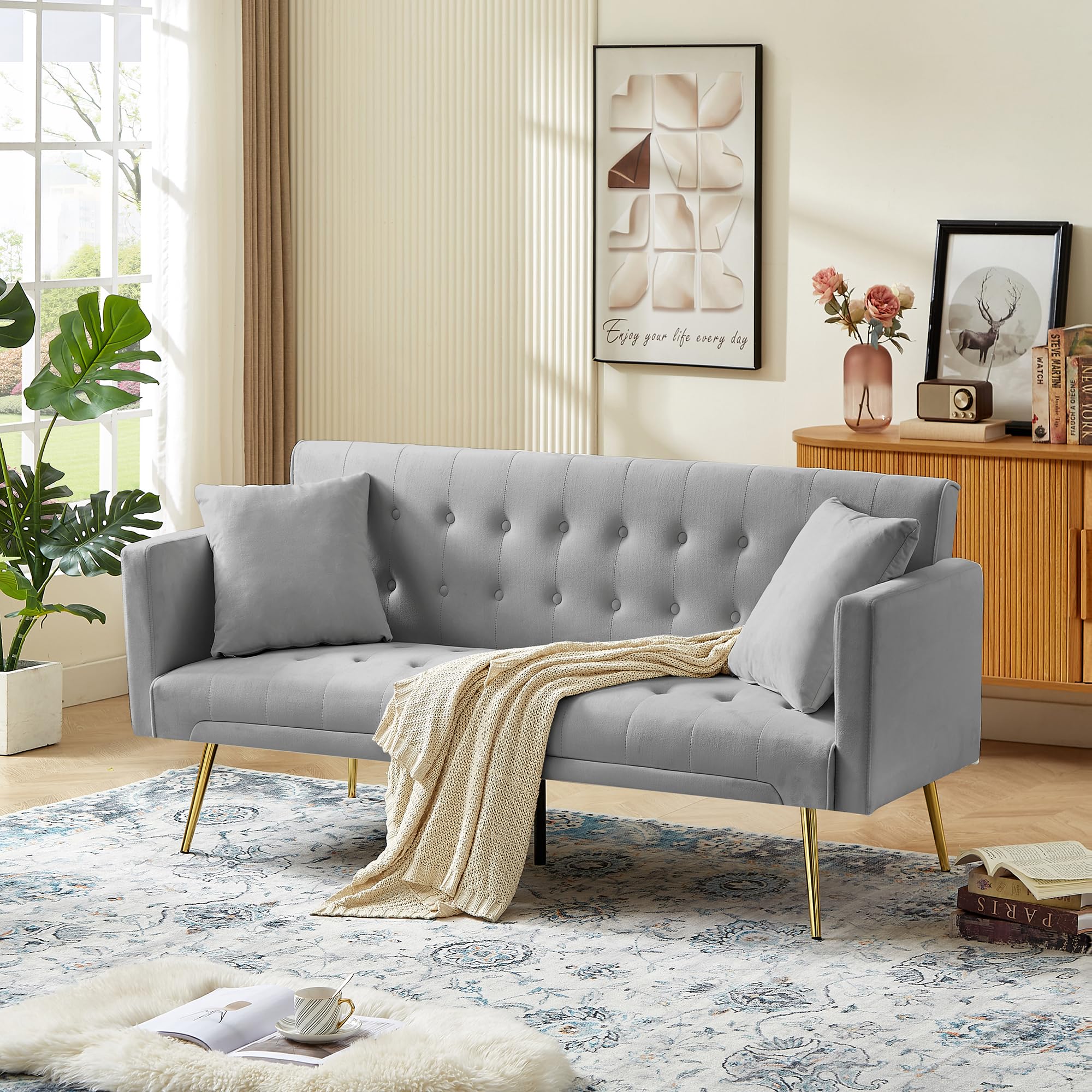 72" Modern Velvet Sofa Bed Futon,Convertible Folding Sleeper Bed Couches