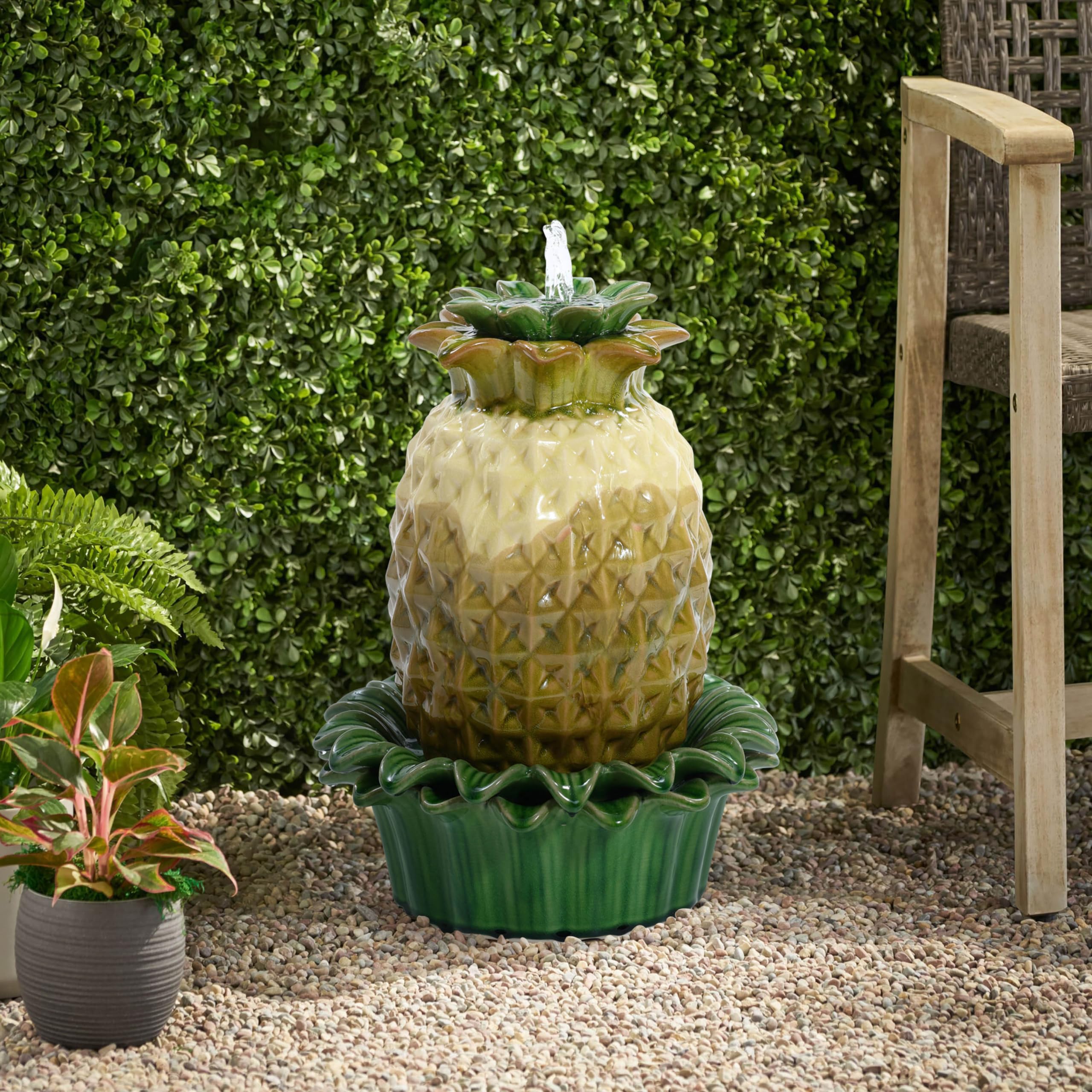 Tabletop Water Fountain, 17 Inch Pineapple Glazed Ceramic Indoor Water Fountains