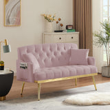 55-Inch Modern Velvet Loveseat Sofa with Gold Metal Legs & Side Pockets