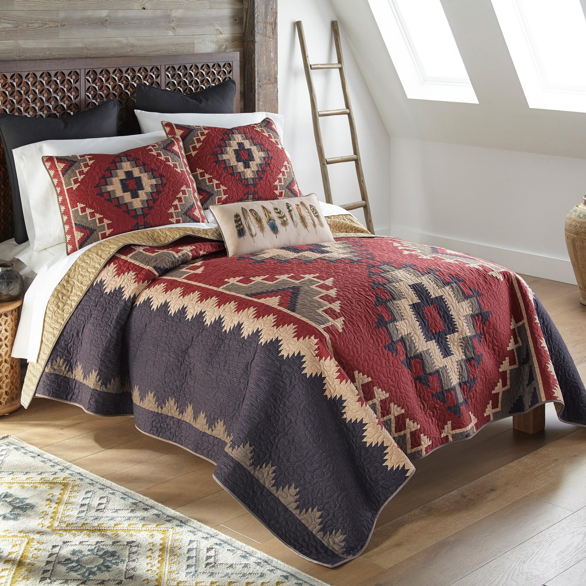Set - 4 Piece - Mojave Southwest Quilt Set with Queen Quilt, Two Standard Pillow Shams and One Decorative Pillow - Machine Washable