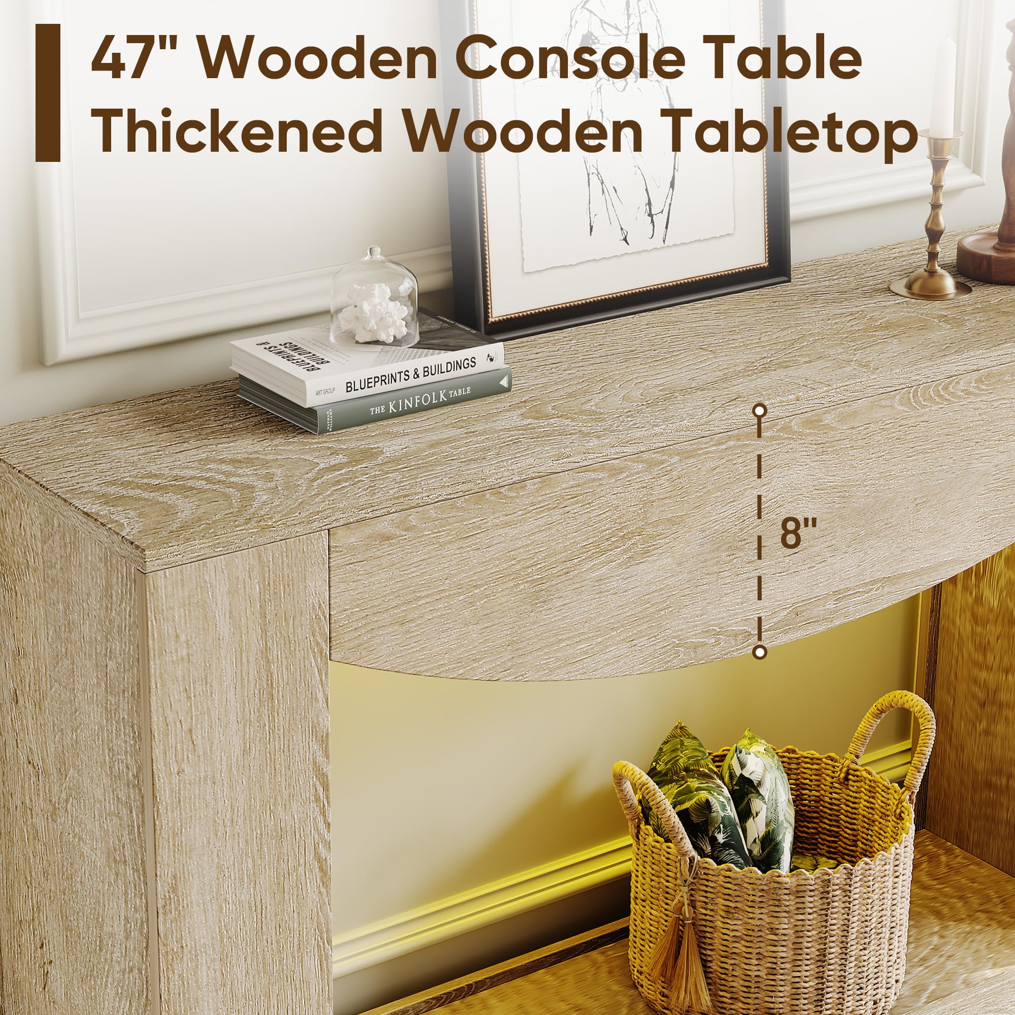 47" Farmhouse Console Table with LED Light