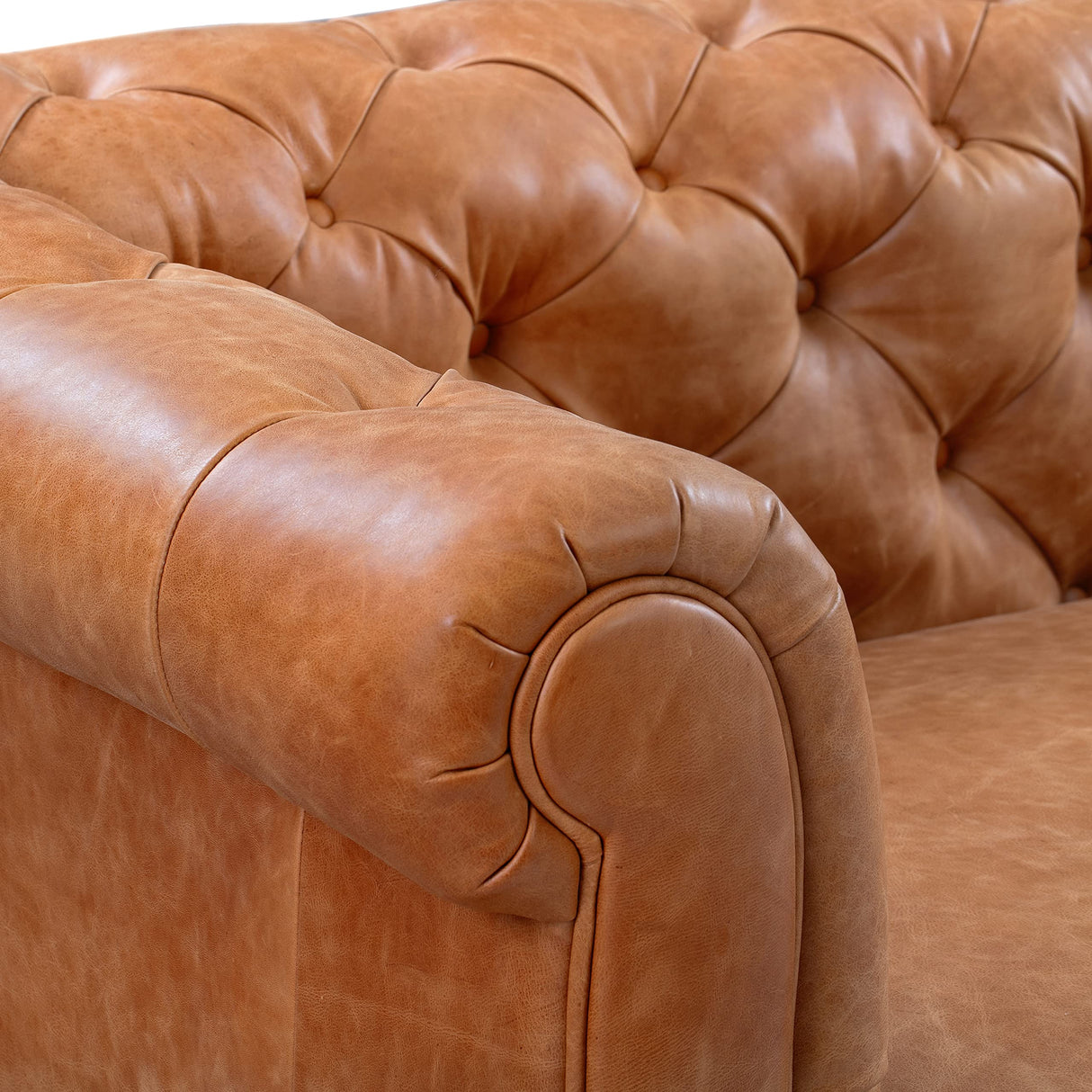 Lyon 87.4" Sofa in Full-Grain Pure-Aniline Italian Tanned Leather in Cognac Tan