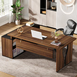 78.74 Inch Executive Desk with Cabinet, L-Shaped Office Desk with Locking