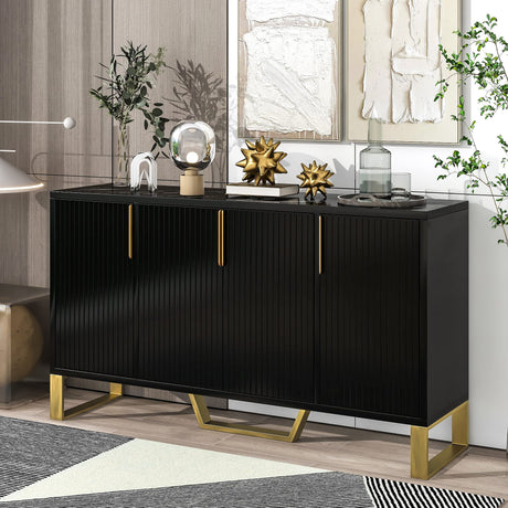 4 Doors (Black) Modern Wood Farmhouse Buffet Sideboard Metal