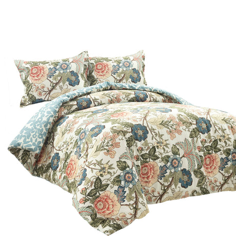 Sydney Reversible 100% Cotton Duvet Cover Set - Charming & Colorful Floral Leaf Design