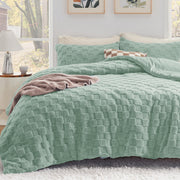 Fluffy Queen Comforter Set, Sage Green Sherpa Fleece Bedding Comforter Set