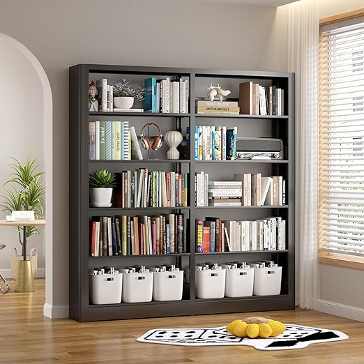 69" Tall Heavy-Duty Bookshelf, 5-Tier Metal Bookshelf with Adjustable Shelves