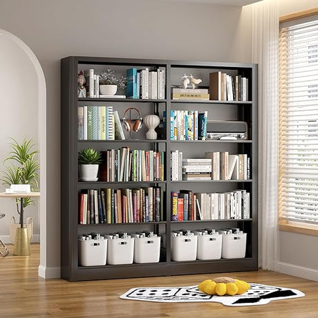 5-Tier Bookshelf, White Bookshelf with Adjustable Storage Shelves