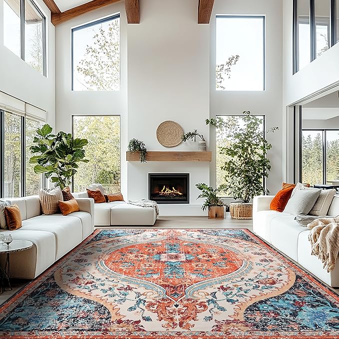 Ruggables Washable Rugs 8x10 Area Rugs for Living Room Washable Vintage Boho Rugs