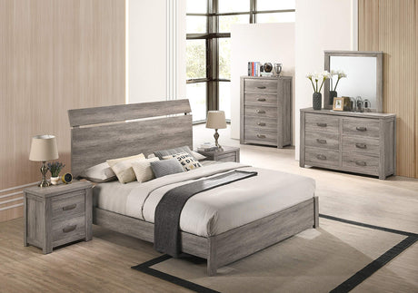 Floren Contemporary Weathered Gray Wood Bedroom Set, Queen Panel Bed, Dresser,