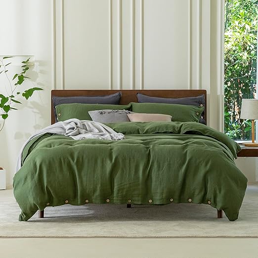 100% Pure Linen Duvet Cover Set Queen Size90X90Inch 3pcs (1 Duvet Cover