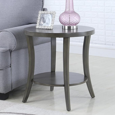 Perth Contemporary Round End Table with Shelf, Espresso