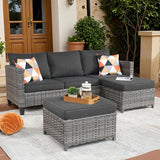 Patio Sofa 3 Pieces Patio Furniture Set Outdoor Wicker Sofa Couch with Ottomans