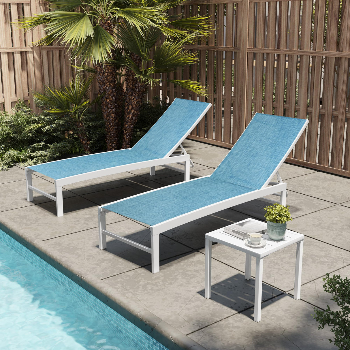 Patio Chaise Lounge Chair Set, 3PCS Outdoor Recliner Lounge Chair with Side Table