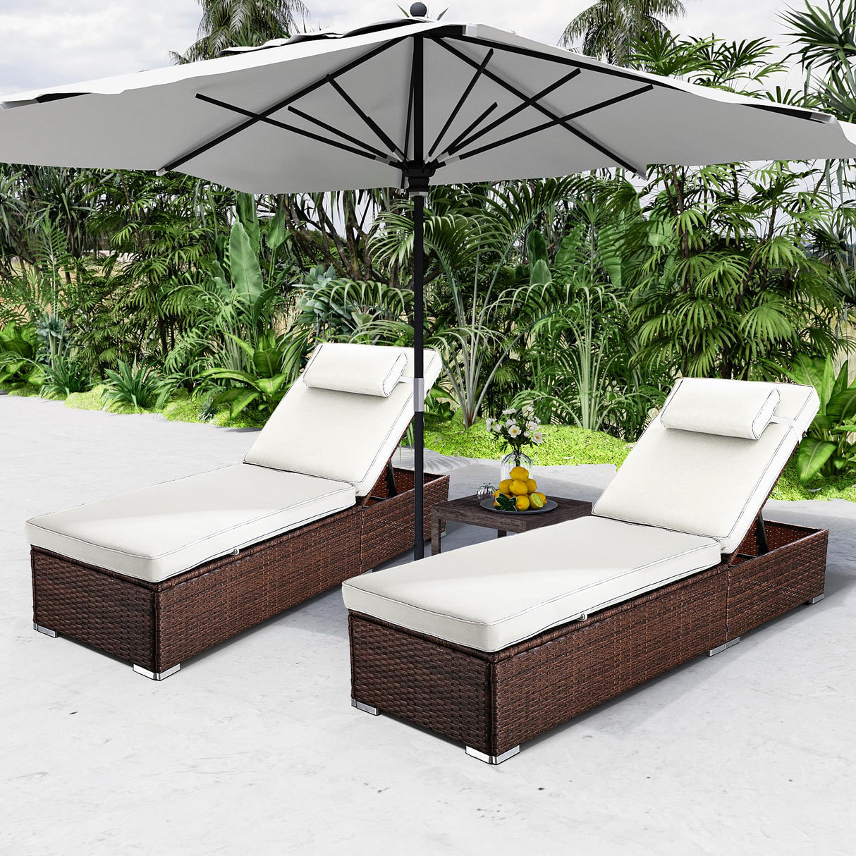 Chaise Lounge Outdoor Wicker Lounge Chairs for Outside PE Rattan Patio Chairs Pool