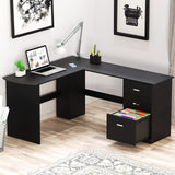 L-Shaped Home Office Wood Corner Desk with 3 Drawers