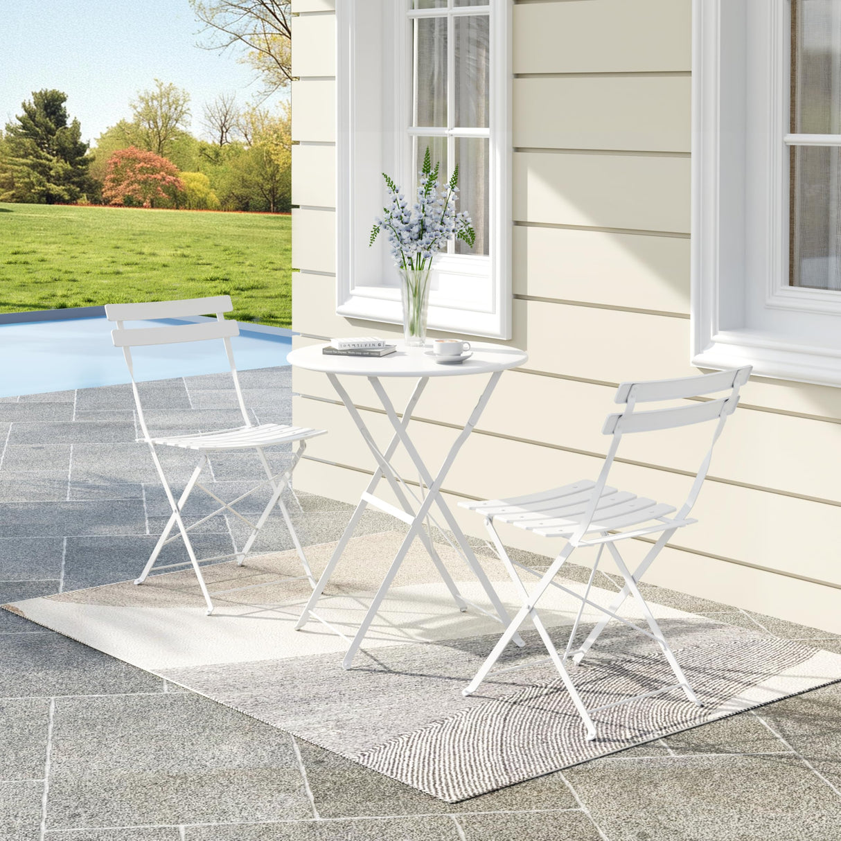 3-Piece Folding Bistro Set, Foldable Patio Furniture Set with Premium Frame