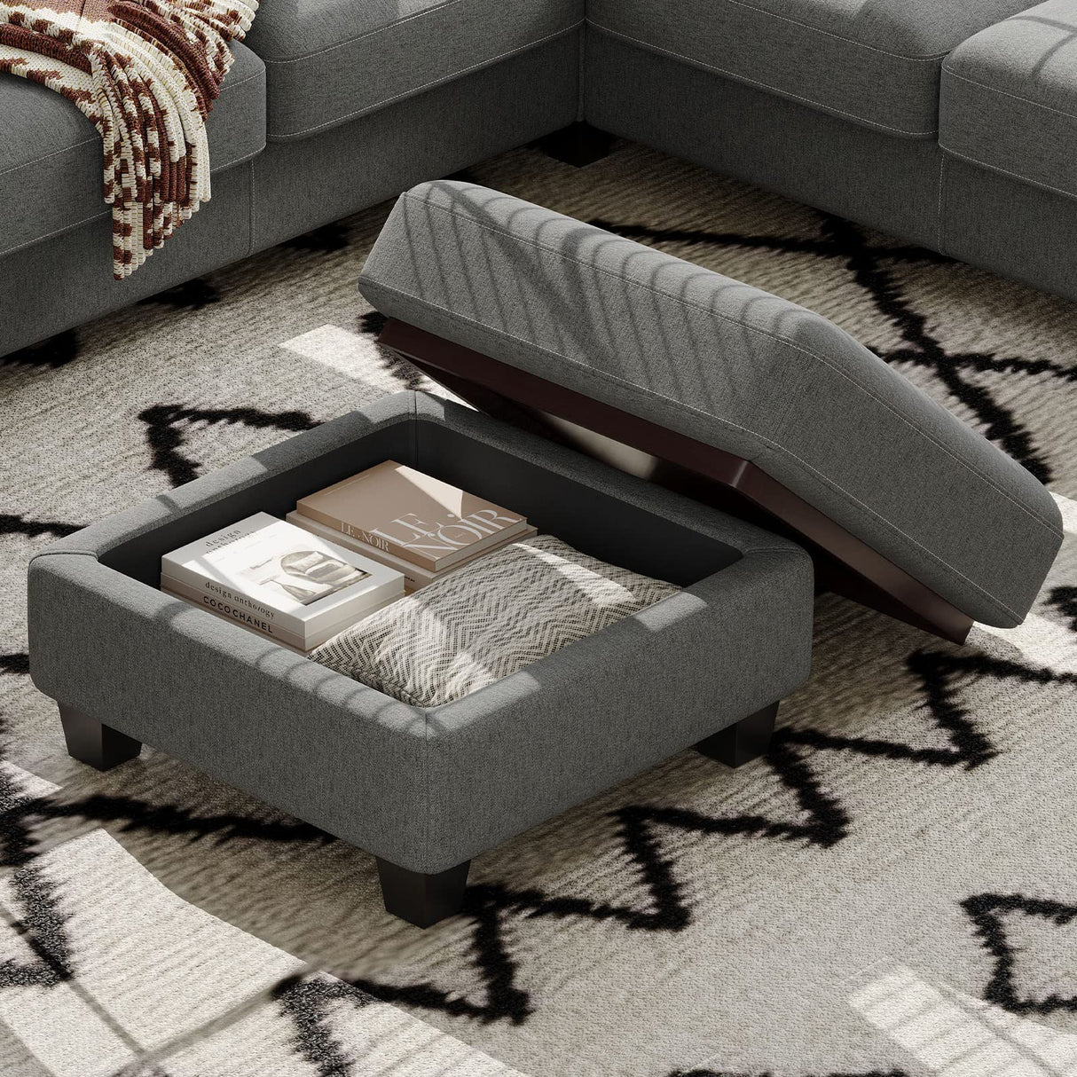 Upholstered Storage Ottoman with Coffee Table Top