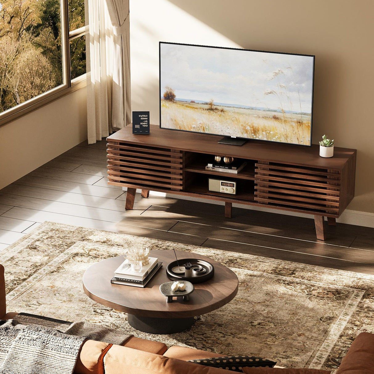 Mid-Century Modern TV Stand for 50-60 Inch TVs with Storage