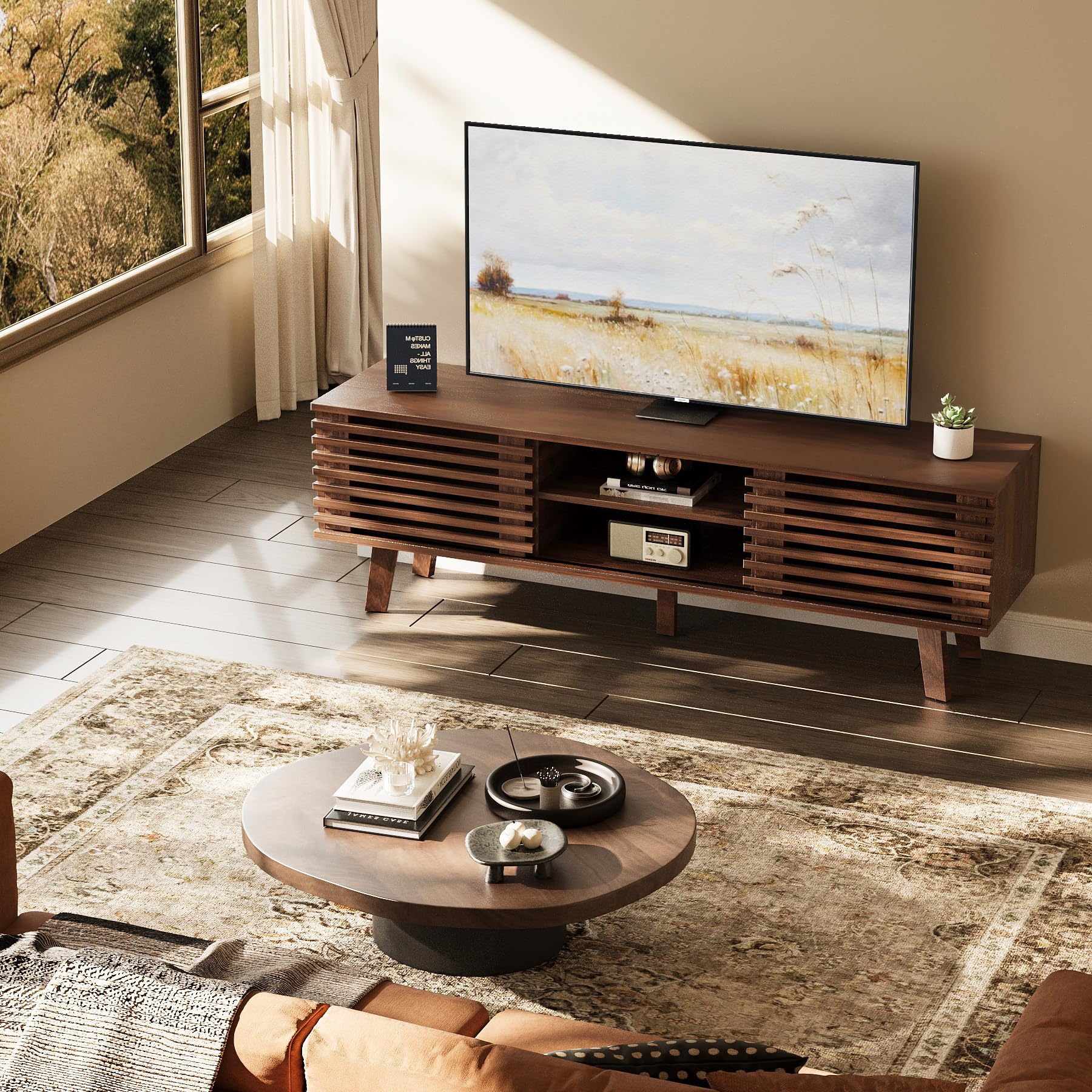 Mid-Century Modern TV Stand for 50-60 Inch TVs with Storage