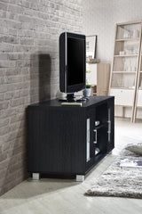 TV Stand with Two Transparent Doors for Cabinet Storage & One Shelf, Black