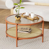 Brown Rattan Coffee Table, Round Mid Century Modern Coffee Table