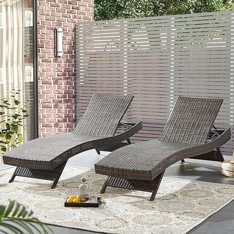 79'' Long Reclining Chaise Lounge Set (Set of 2),Outdoor Wicker Chair