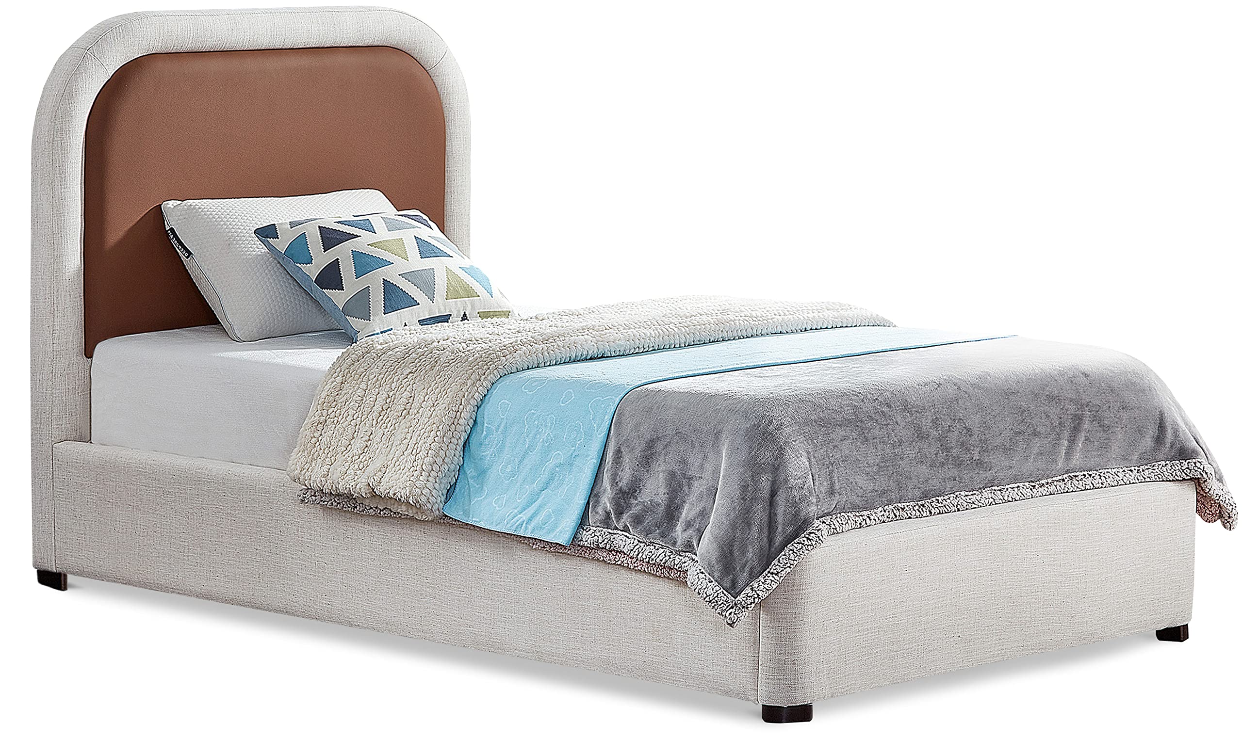 Blake Collection Modern | Contemporary Twin Bed with Soft Brown Vegan Leather, Rich