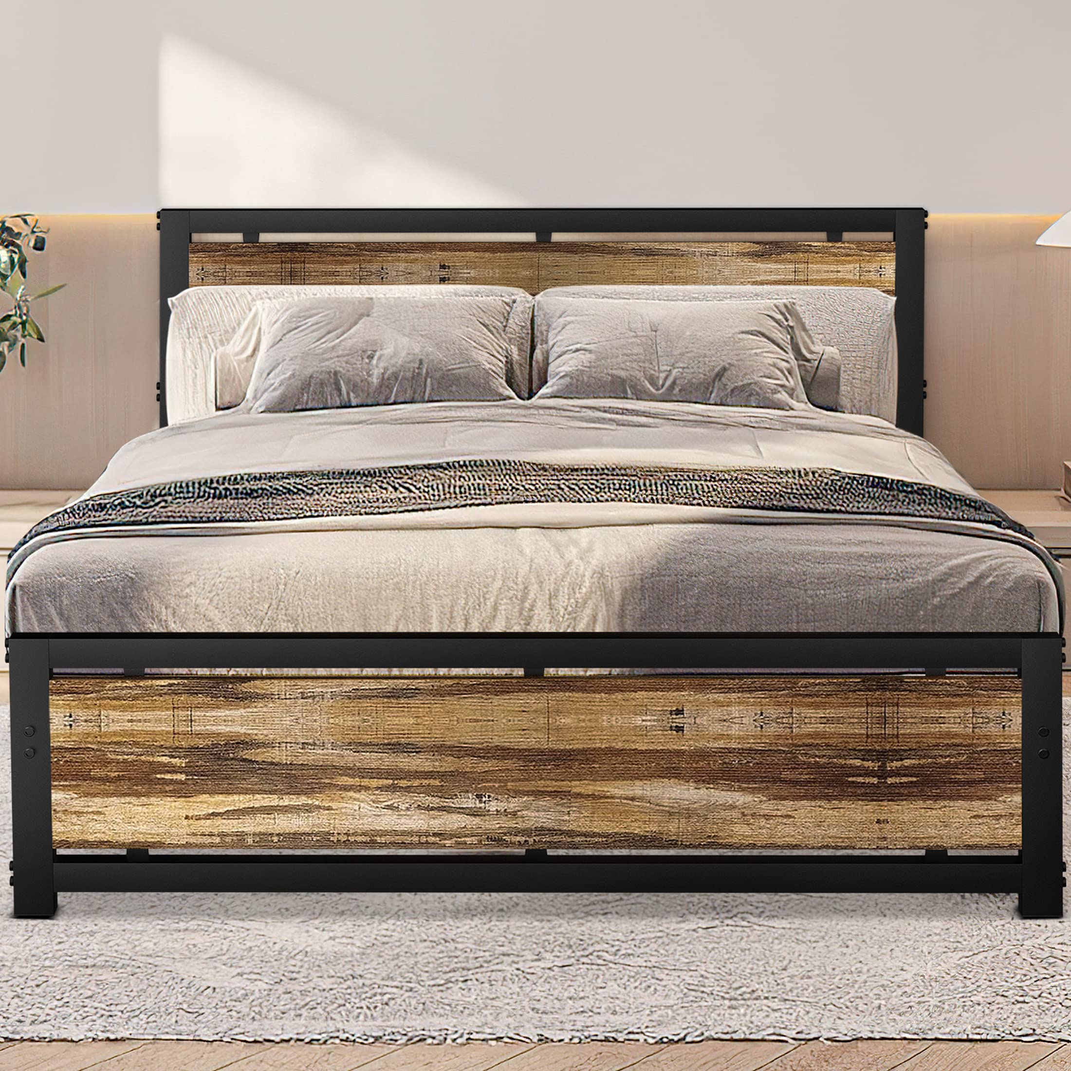 Full Bed Frame with Headboard and Footboard, Heavy Duty Metal Platform