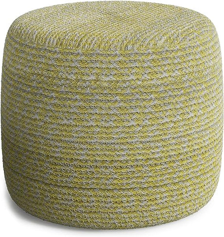 Bayley Round Braided Pouf, Footstool, Upholstered in Muted Yellow and Natural Cotton