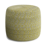 Bayley Round Braided Pouf, Footstool, Upholstered in Muted Yellow and Natural Cotton