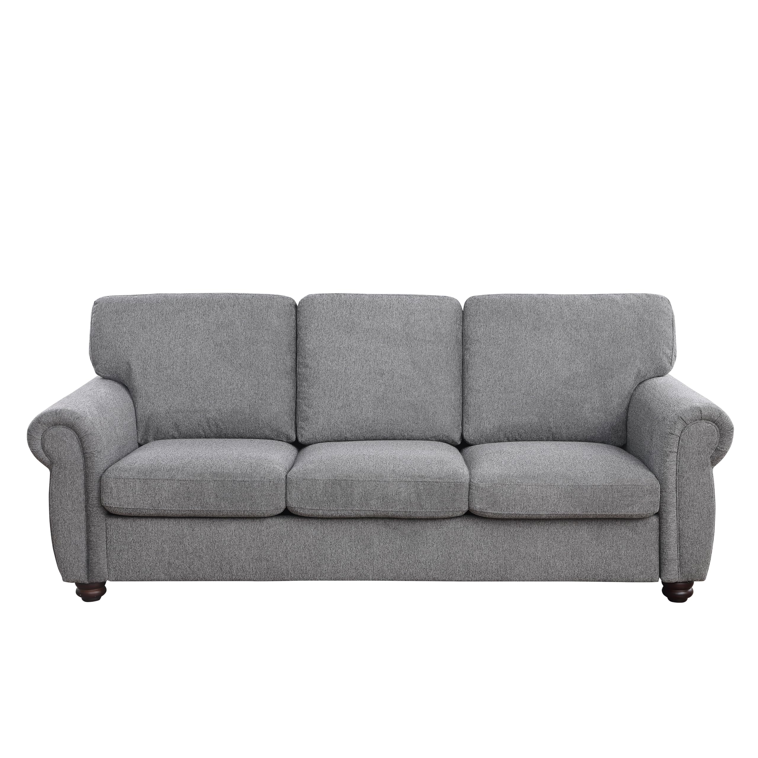 Furniture Home Series Mid-Century Modern 84.65'' Wide Fabric Chenille Couch 3-Seater Sofa with Solid Wood Frame and Brown Legs, Dark Gray
