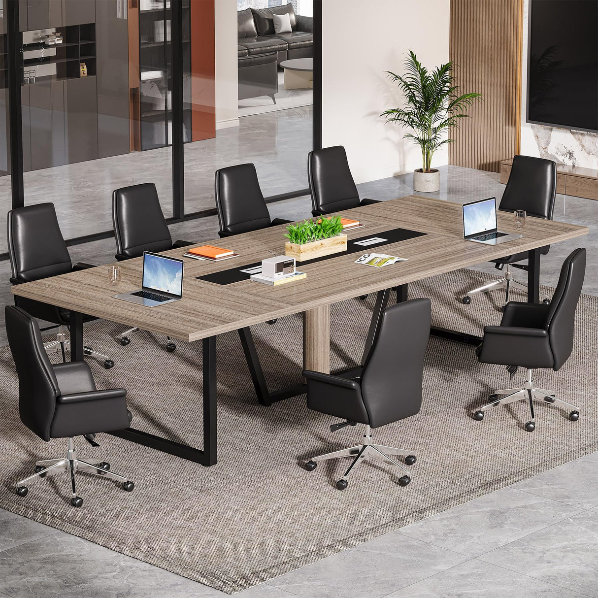 94.5-Inch Conference Table for 10 People, Industrial 8 FT Meeting Table with Two Grommets,