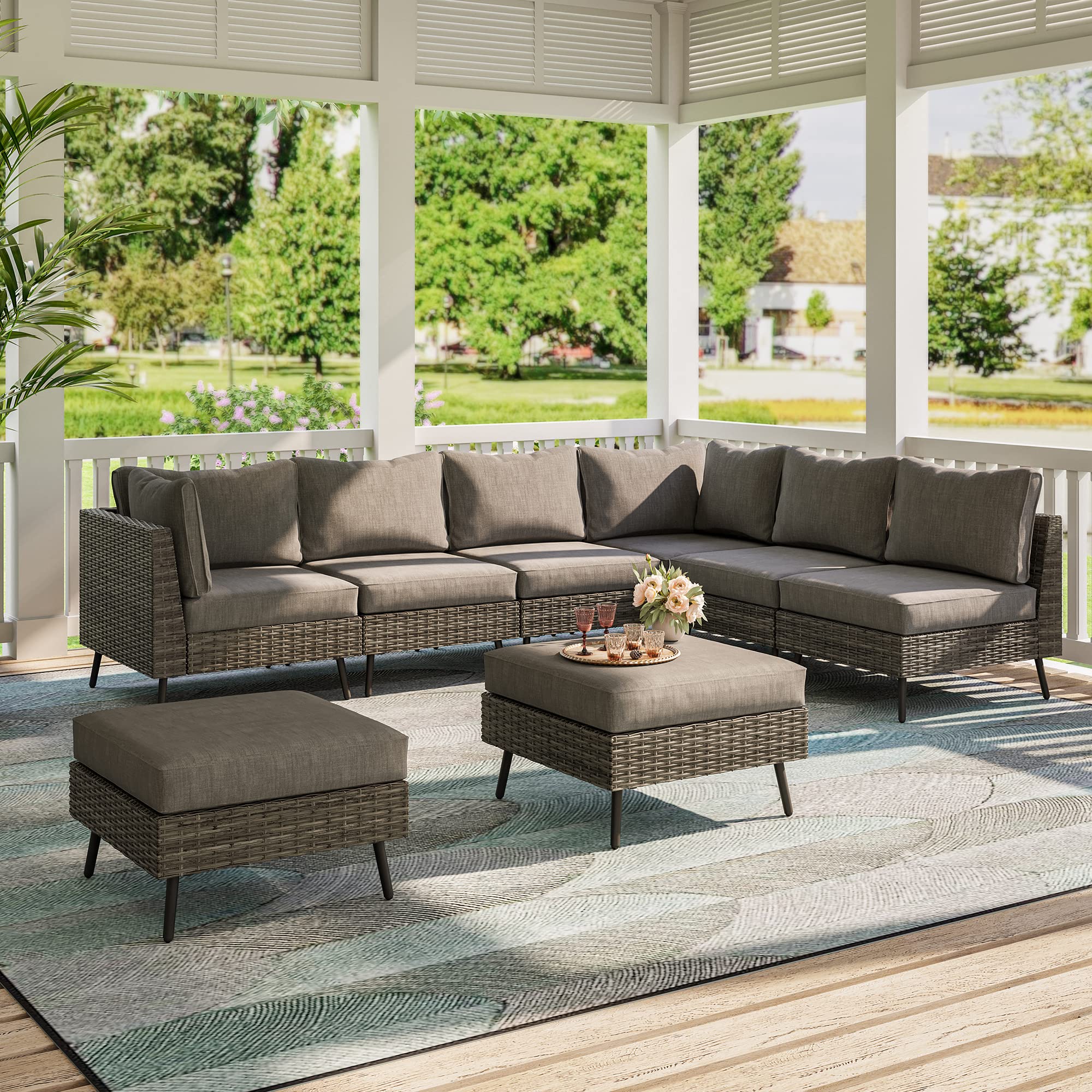 8 Piece Outdoor Sectional Sofa PE Rattan Patio Conversation Sets, All Weather Patio Furniture Set