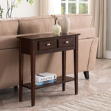 10075-CH Two Drawer Sofa Table Hall Console with Shelf, Chocolate Oak, 11 in x 30