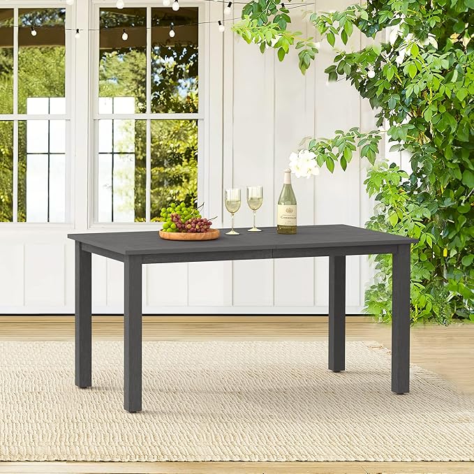 6-Person HDPS Outdoor Dining Table, Weather-Resistant Rectangle Patio Dining Table