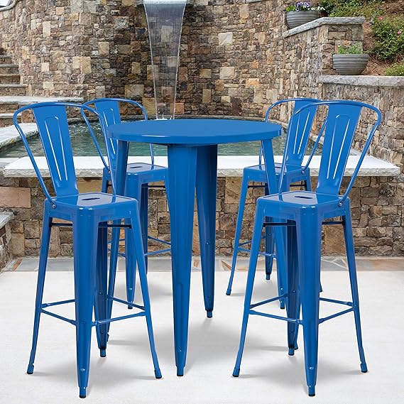 Callum Commercial Grade 30" Round Orange Metal Indoor-Outdoor Bar Table Set