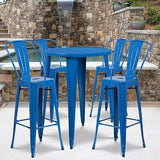 Callum Commercial Grade 30" Round Orange Metal Indoor-Outdoor Bar Table Set