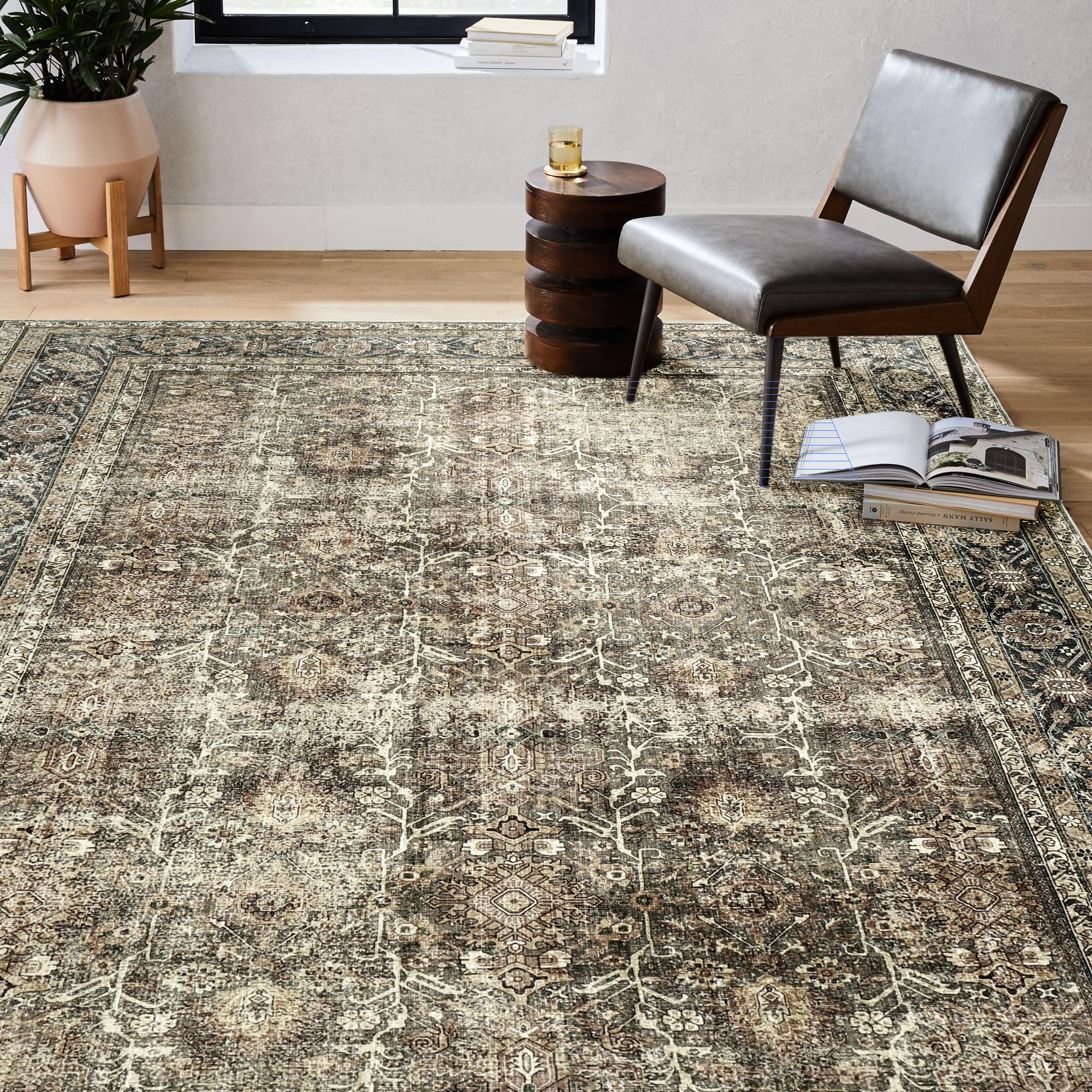 Vintage Area Rug 5x7 Brown Bedroom Rug Indoor Kitchen Washable Living Room Carpet