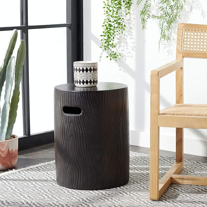 Outdoor Collection Trunk Modern Dark Grey Concrete Round Accent Table