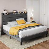 King Bed Frame, Storage Headboard with Outlets, Sturdy and Stable, No Noise